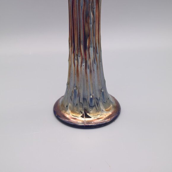 Fenton Carnival Glass 13" Flower Swung Vase Iridescent Blue April Showers - Picture 3 of 8